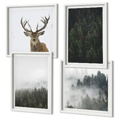 Set de cuadros modernos para salón con diseño de paisaje de bosque verde brumoso