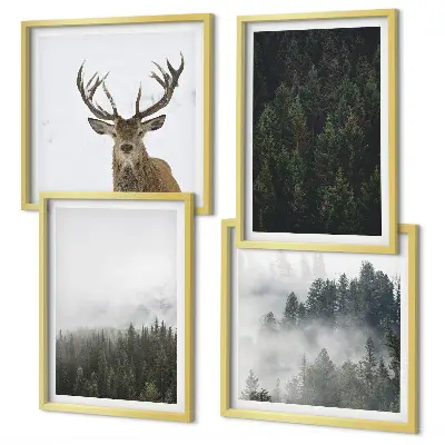 Set de cuadros modernos para salón con diseño de paisaje de bosque verde brumoso