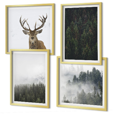 Set de cuadros modernos para salón Paisaje brumoso de bosques verdes