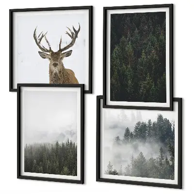 Set de cuadros modernos para salón con diseño de paisaje de bosque verde brumoso