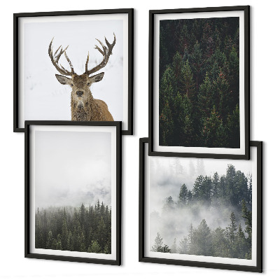 Set de cuadros modernos para salón Paisaje brumoso de bosques verdes