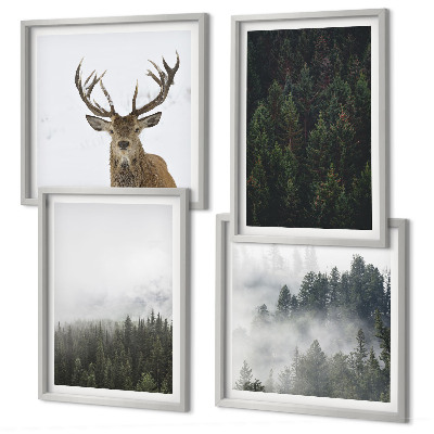 Set de cuadros modernos para salón Paisaje brumoso de bosques verdes