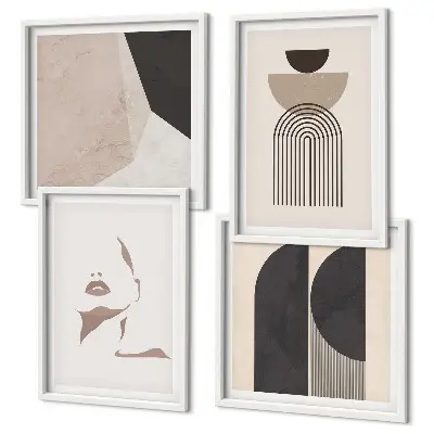 Set de 4 cuadros para salón con diseño de patrones abstractos en tonos blancos y marrones
