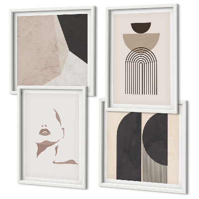 Set de 4 cuadros para salón Patrones abstractos blancos y marrones