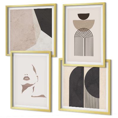 Set de 4 cuadros para salón Patrones abstractos blancos y marrones
