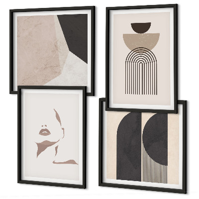 Set de 4 cuadros para salón Patrones abstractos blancos y marrones