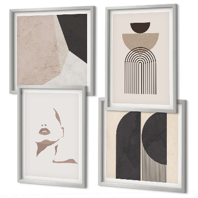Set de 4 cuadros para salón Patrones abstractos blancos y marrones