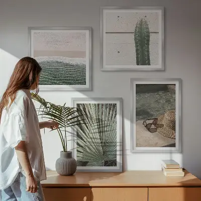 Set de cuadros modernos decoración para salón con temática de plantas tropicales