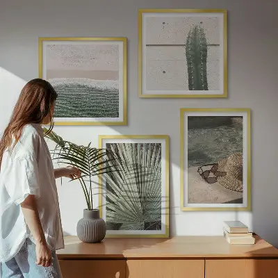 Set de cuadros modernos decoración para salón con temática de plantas tropicales