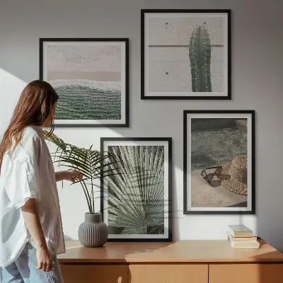 Set de cuadros modernos decoración para salón con temática de plantas tropicales