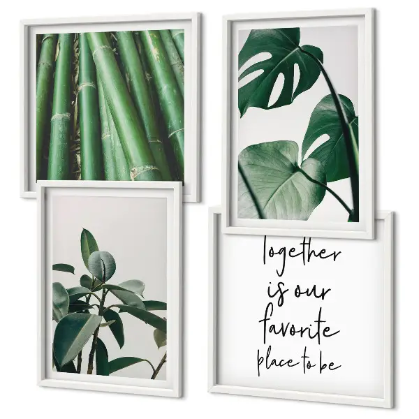 Galería de pared con hojas de planta de bambú