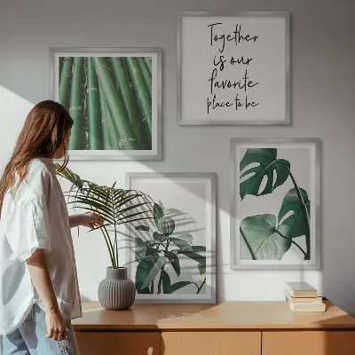 Galería de pared con hojas de planta de bambú