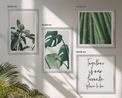 Galería de pared con hojas de planta de bambú