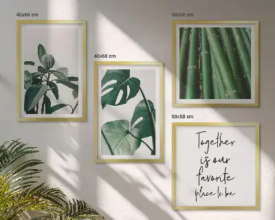 Galería de pared con hojas de planta de bambú