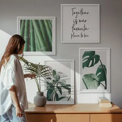Galería de pared con hojas de planta de bambú