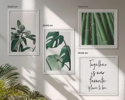 Galería de pared con hojas de planta de bambú