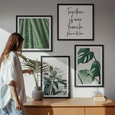 Galería de pared con hojas de planta de bambú