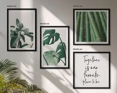 Galería de pared con hojas de planta de bambú