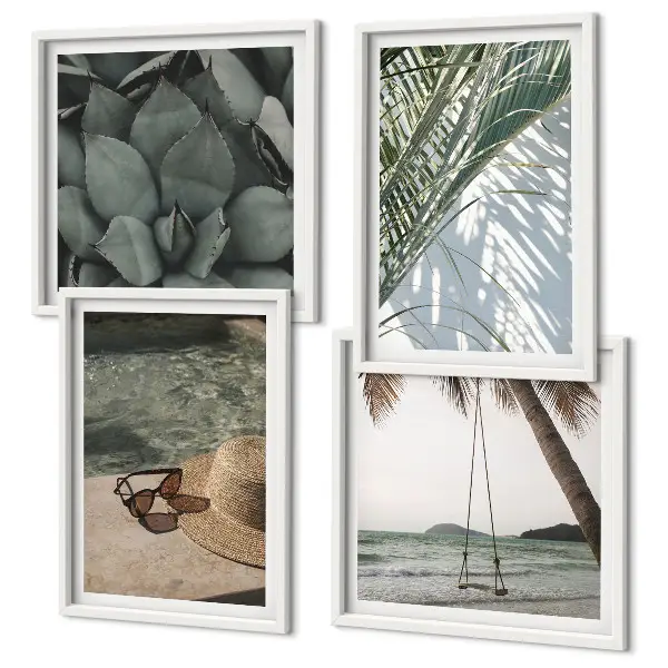 Set de cuadros modernos para salón con diseño de plantas tropicales