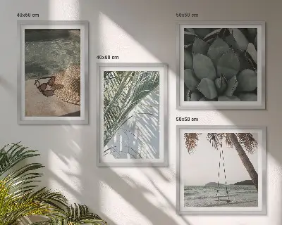 Set de cuadros modernos para salón con diseño de plantas tropicales