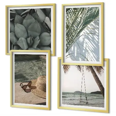 Set de cuadros modernos para salón con diseño de plantas tropicales