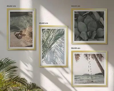 Set de cuadros modernos para salón con diseño de plantas tropicales