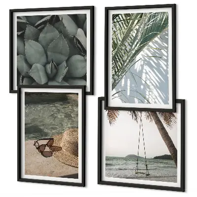 Set de cuadros modernos para salón con diseño de plantas tropicales