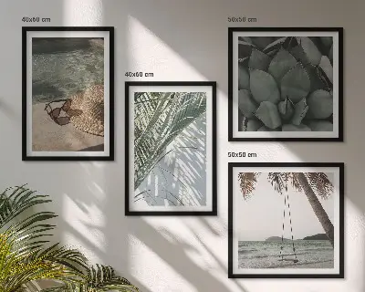Set de cuadros modernos para salón con diseño de plantas tropicales