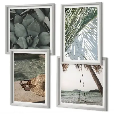 Set de cuadros modernos para salón con diseño de plantas tropicales