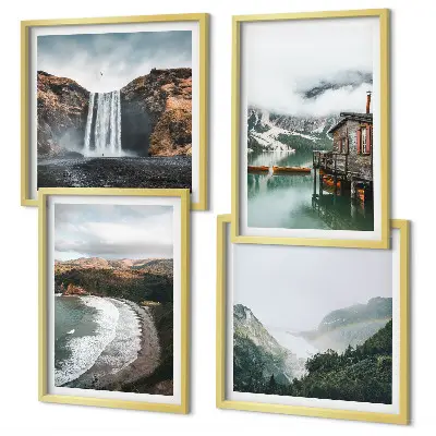 Galería de pared paisaje con montañas nubes y agua