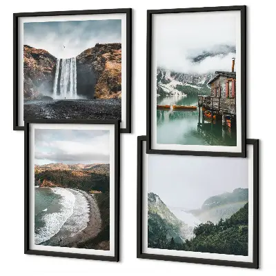Galería de pared paisaje con montañas nubes y agua
