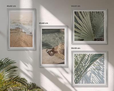 Set de cuadros modernos para salón Sombrero de playa para el agua y gafas de sol