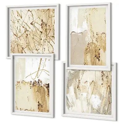 Set de cuadros modernos para salón con estampados abstractos en beige y blanco