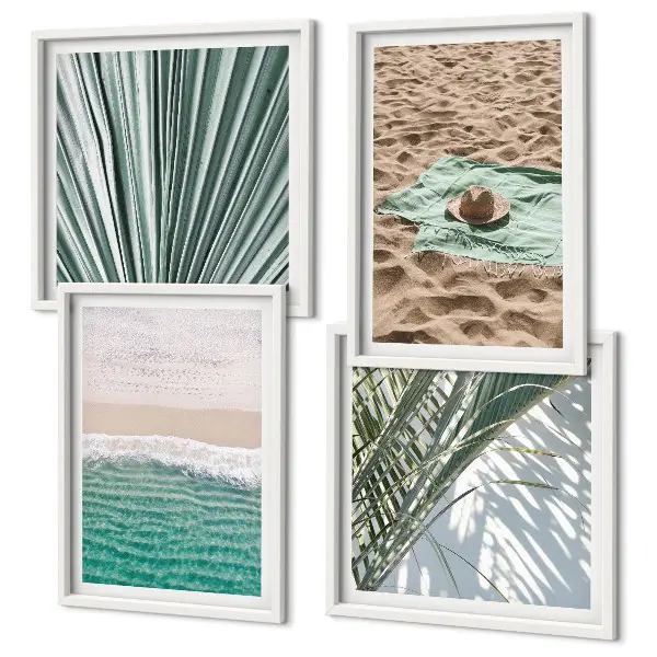 Set de 4 cuadros para salón con vistas de vacaciones a la playa y al mar