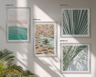 Set de 4 cuadros para salón con vistas de vacaciones a la playa y al mar