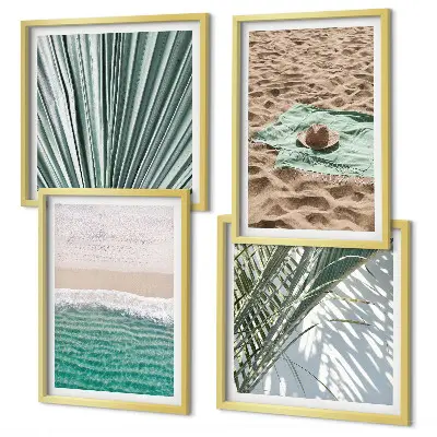Set de 4 cuadros para salón con vistas de vacaciones a la playa y al mar