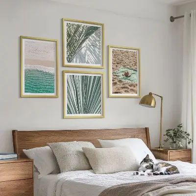 Set de 4 cuadros para salón con vistas de vacaciones a la playa y al mar