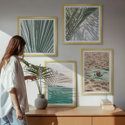 Set de 4 cuadros para salón con vistas de vacaciones a la playa y al mar