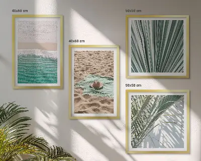 Set de 4 cuadros para salón con vistas de vacaciones a la playa y al mar