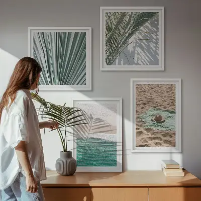 Set de 4 cuadros para salón con vistas de vacaciones a la playa y al mar