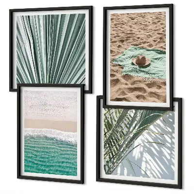 Set de 4 cuadros para salón con vistas de vacaciones a la playa y al mar