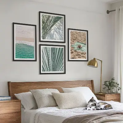 Set de 4 cuadros para salón con vistas de vacaciones a la playa y al mar