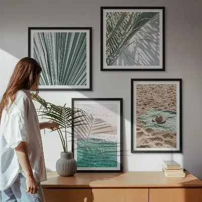 Set de 4 cuadros para salón con vistas de vacaciones a la playa y al mar
