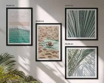 Set de 4 cuadros para salón con vistas de vacaciones a la playa y al mar