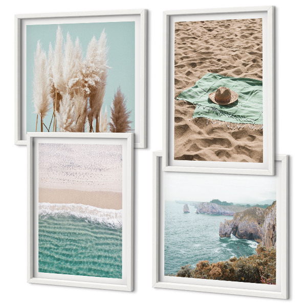 Galería de pared Sombrero de hierba con olas de playa