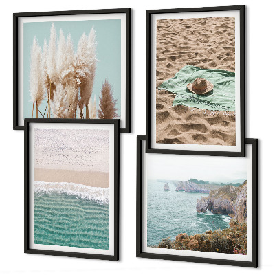 Galería de pared Sombrero de hierba con olas de playa
