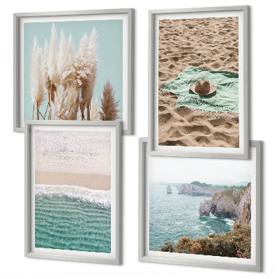 Galería de pared Sombrero de hierba con olas de playa