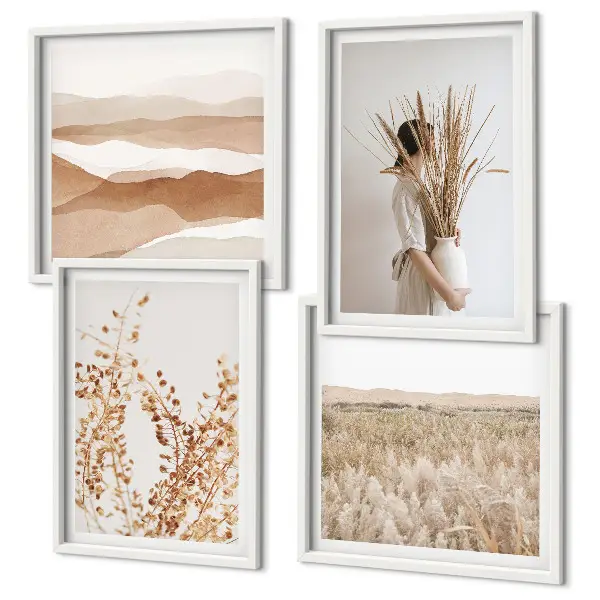 Set de cuadros modernos para salón con motivos vegetales al estilo boho