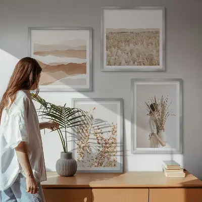 Set de cuadros modernos para salón con motivos vegetales al estilo boho
