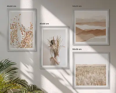 Set de cuadros modernos para salón con motivos vegetales al estilo boho